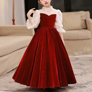 Váy công chúa bé gái gái, váy noel cho bé gái đỏ , đầm cho bé gái nhung cao cấp kim tuyến