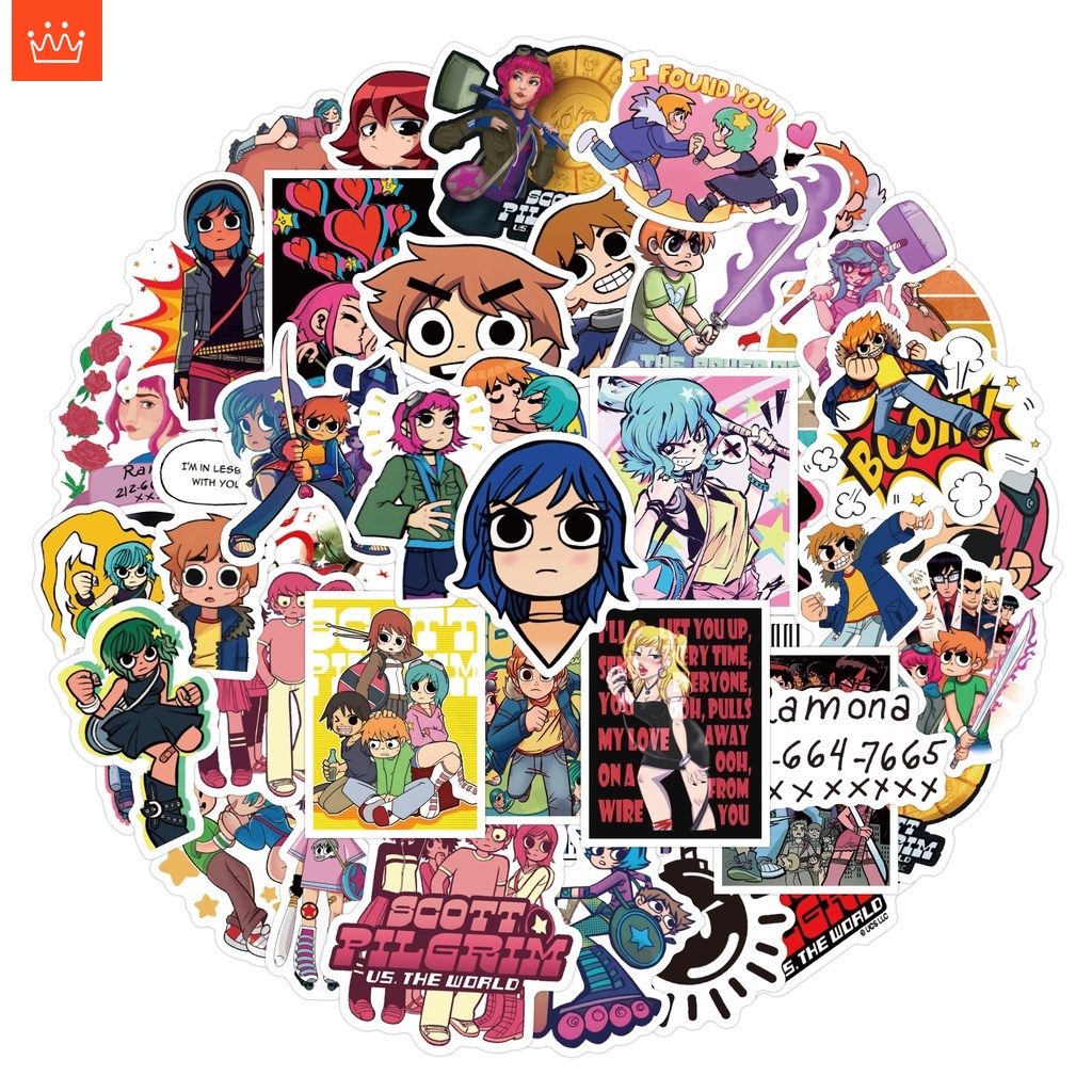 J· Hình Dán Chống Nước Scott Pilgrim Phim Hoạt Hình Mũ Bảo Hiểm Máy Tính Xách Tay Hành Lý Dán Thiết Lập, 50 tờ