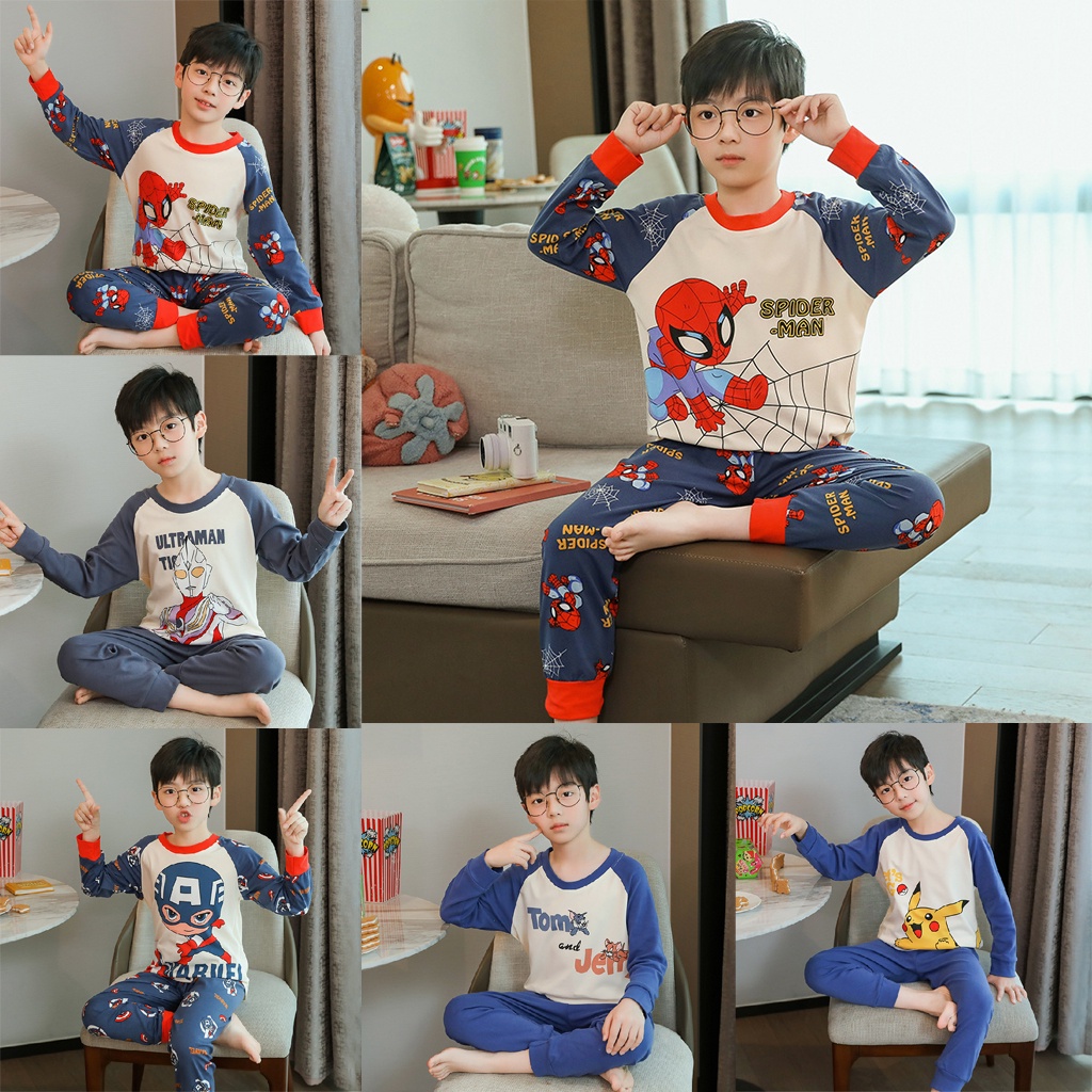 Hoạt Hình Bộ Đồ Ngủ 2 Món Gồm Áo Tay Dài + Quần Dài Hình Người Nhện Cho Bé Trai