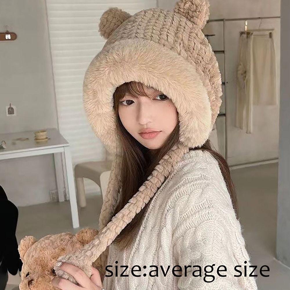 1 Mũ Len Tai Gấu Bông Giữ Ấm Mùa Đông Dành Cho Nữ