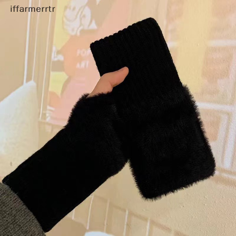 Găng Tay Dệt Kim Dày Dặn Màu Trơn Giữ Ấm Mùa Thu Đông Cho Nữ