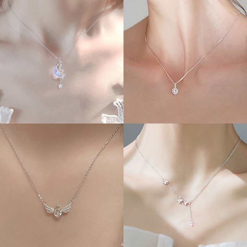 Vòng Cổ choker Màu Bạc Mặt Hình Bướm / Mặt Trăng Đính Đá Pha Lê Màu Sắc Tối Giản Cho Nữ