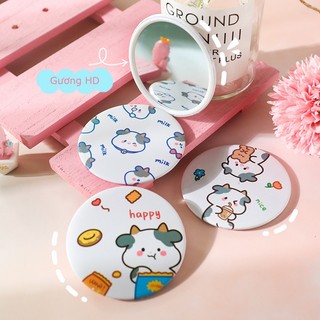 1 gương trang điểm mini hình tròn họa tiết bò hoạt hình - ferramen888