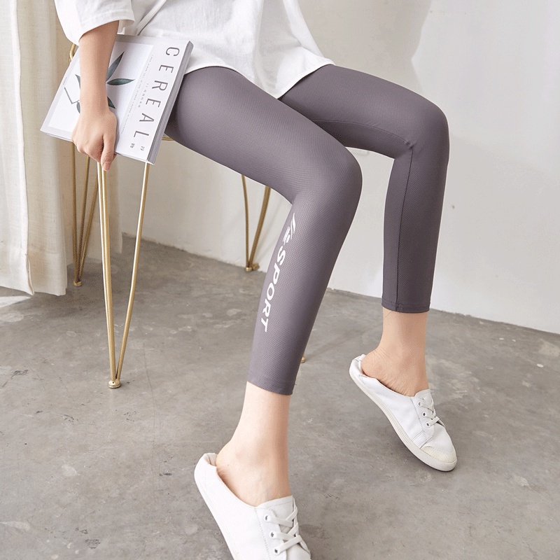 Mới Quần Legging Vải Lụa Lạnh Mỏng In Họa Tiết Kẻ Sọc Dễ Thương