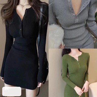 Đầm Dệt Kim Cổ Polo Dài Tay Ôm Dáng Gợi Cảm Dành Cho Nữ
