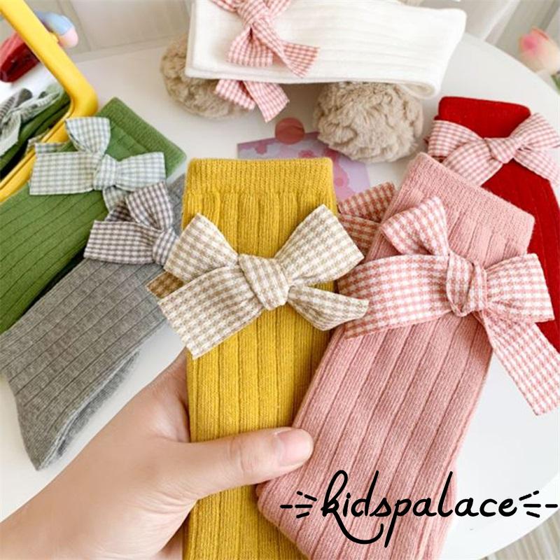 Vớ Dài Qua Gối Mềm Mại Đính Nơ Sọc Caro Thời Trang Giáng Sinh Cho Bé Gái