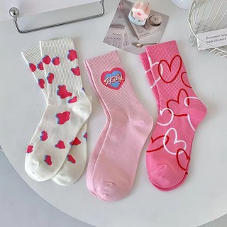 Vớ Dài Trung Bình Họa Tiết Trái Tim Dễ Thương Phong Cách Nhật Bản Cho Nữ