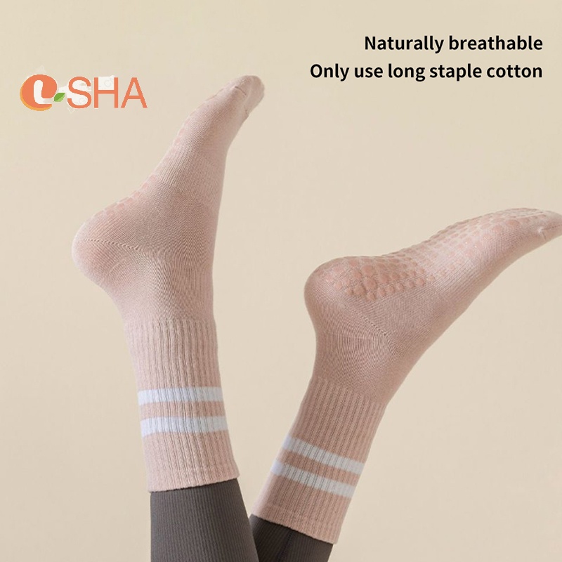 Vớ cotton Cổ Cao Vừa Chống Trượt Màu Trơn Tập yoga Trong Nhà Cho Nữ