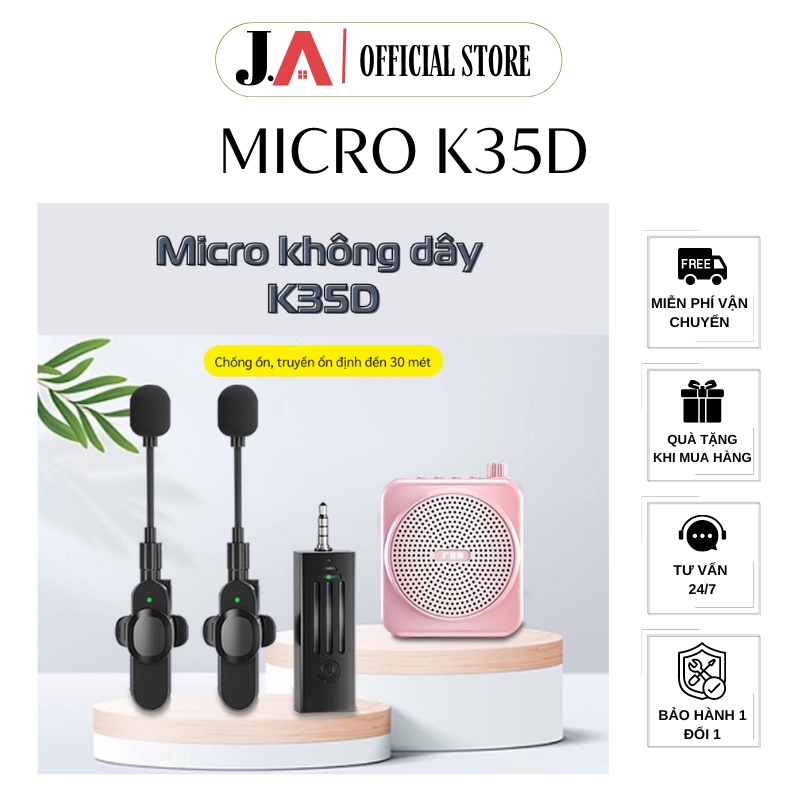 Micro Cài Áo Không Dây K35D Dành Cho Giáo Viên, Mic Trợ Giảng Jack 3.5mm Cắm Loa Khuếch Đại (JA OFFI
