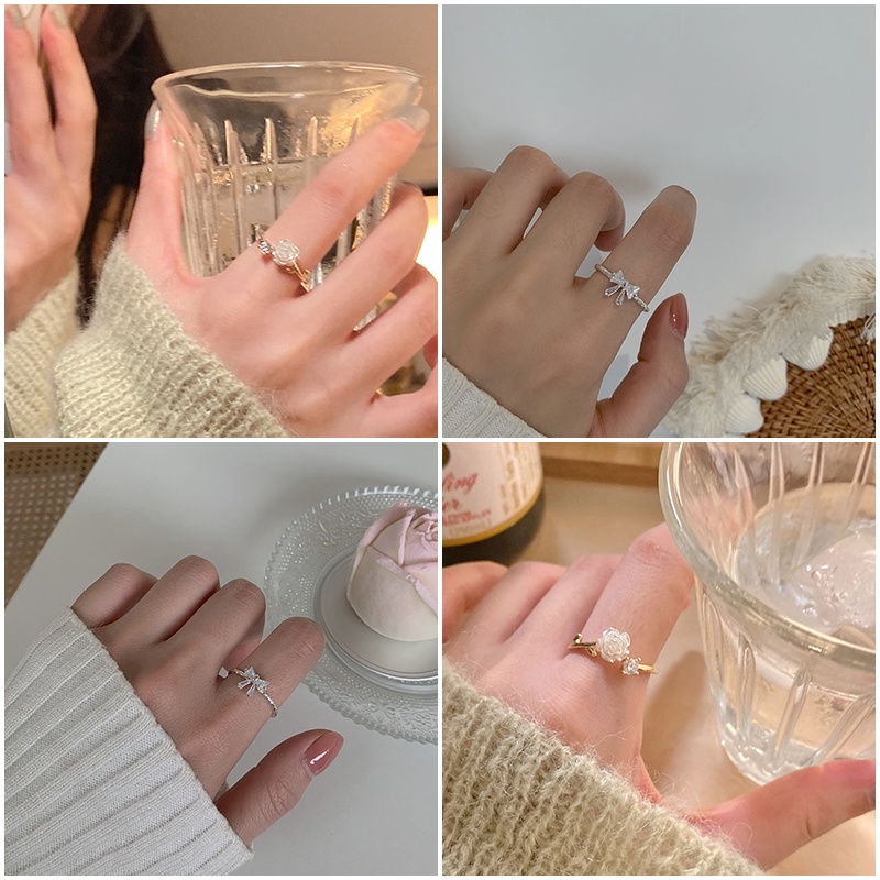 Nhẫn Cặp Hình Nơ / Hoa Xinh Xắn Thời Trang Có Thể Điều Chỉnh Thích Hợp Làm Quà Tặng Valentine