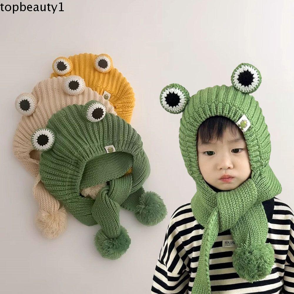 1 Set Mũ + Khăn Choàng Cổ + Khăn Choàng Cổ Bằng Vải Bông Mềm Giữ Ấm Hình Ếch Hoạt Hình Dành Cho Bé 2-8 Tuổi
