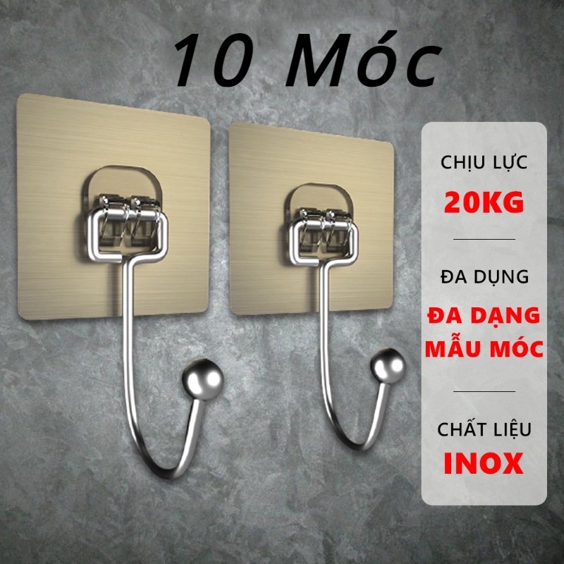 10 Móc dán tường chịu lực siêu dính treo đồ, vật dụng đa năng tiện ích inox 304 Miếng dán dính tường móc treo đồ siêu dính siêu bền