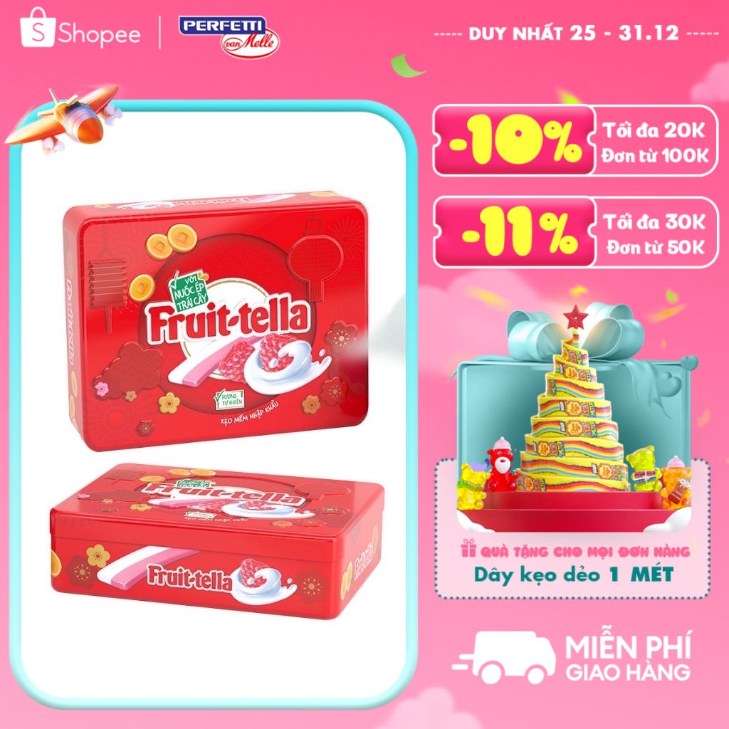 Hộp Quà Tết Kẹo Mềm Fruittella Tin Hương Mâm Xôi Sữa Chua (Hộp 55 viên)