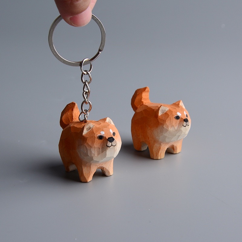 Móc khoá khắc gỗ cún, cá heo, mèo con và lợn con - Bách Hoá Xinhh