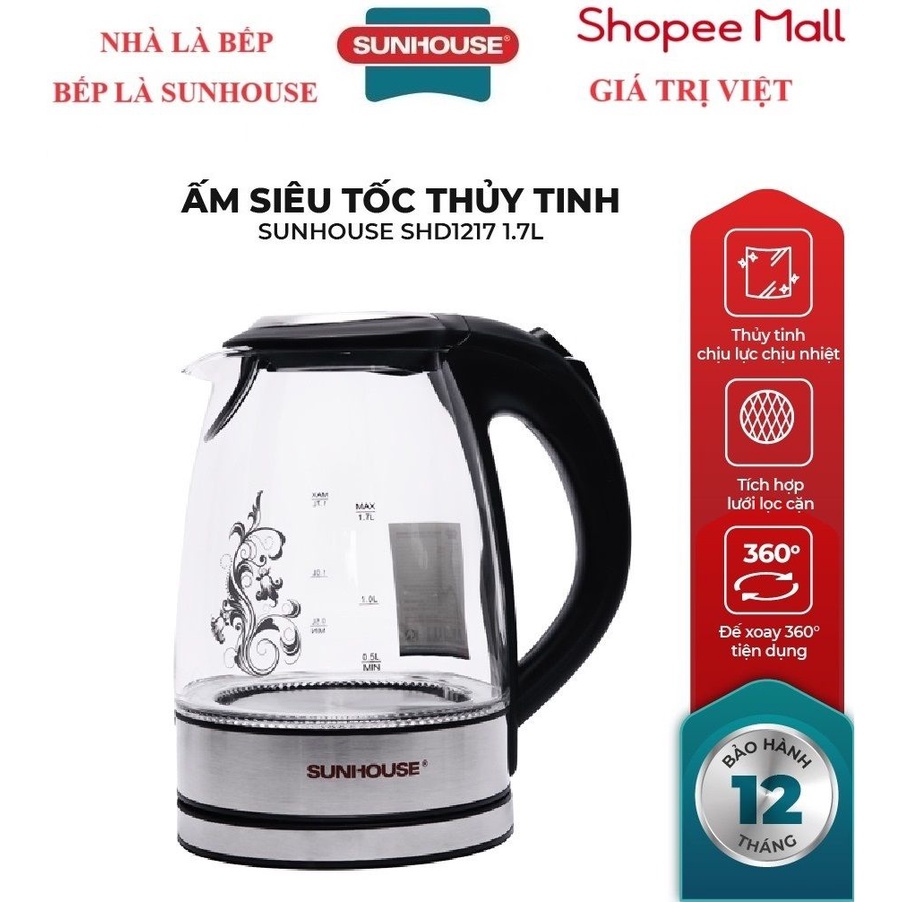 Ấm Siêu Tốc Thuỷ Tinh SUNHOUSE SHD1217