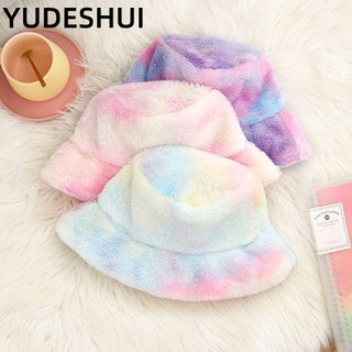 YUDESHUI Mũ Bucket Lông Thú Màu Sắc Cầu Vồng