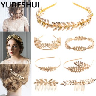YUDESHUI Băng đô cài tóc hình vương miện họa tiết lá cây phong cách cổ điển dành cho cô dâu