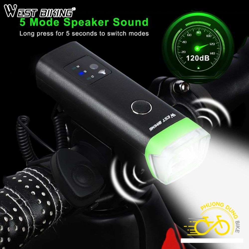 Đèn chiếu sáng cảm biến thông minh kèm còi hú WEST BIKING
