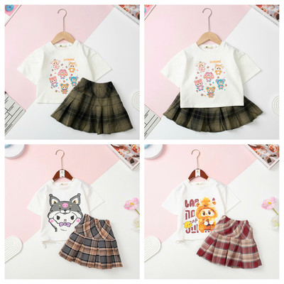 Bộ cộc tay LITIBABY chân váy xếp ly, hình labubu size 4/12 tuổi