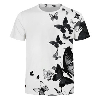 Áo thun ngắn tay mùa hè mát mẻ unisex in hình bướm đen 3D cổ tròn đa năng