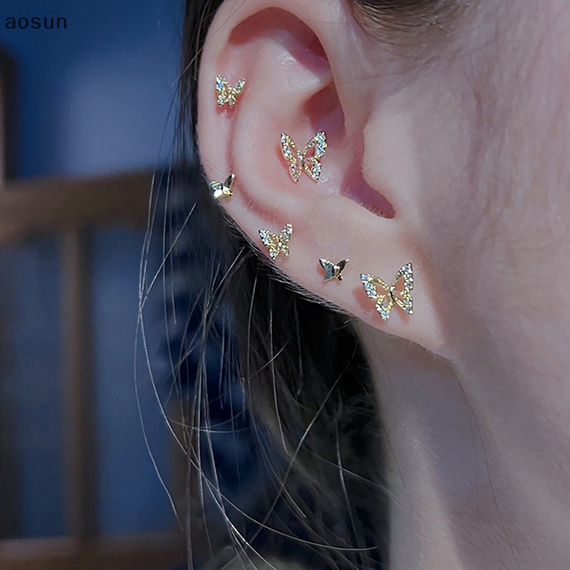 Aosun set 6 Khuyên Tai Hình Bướm Đính Đá zircon Đơn Giản Cho Nữ