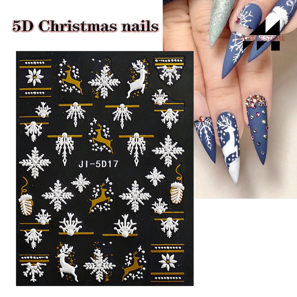 Myrtlestore Nhãn Dán Móng Tay 5d Hình Bông Tuyết Giáng Sinh Dễ Thương Lâu Trôi Dễ Sử Dụng Cho Nữ Và Phụ Nữ