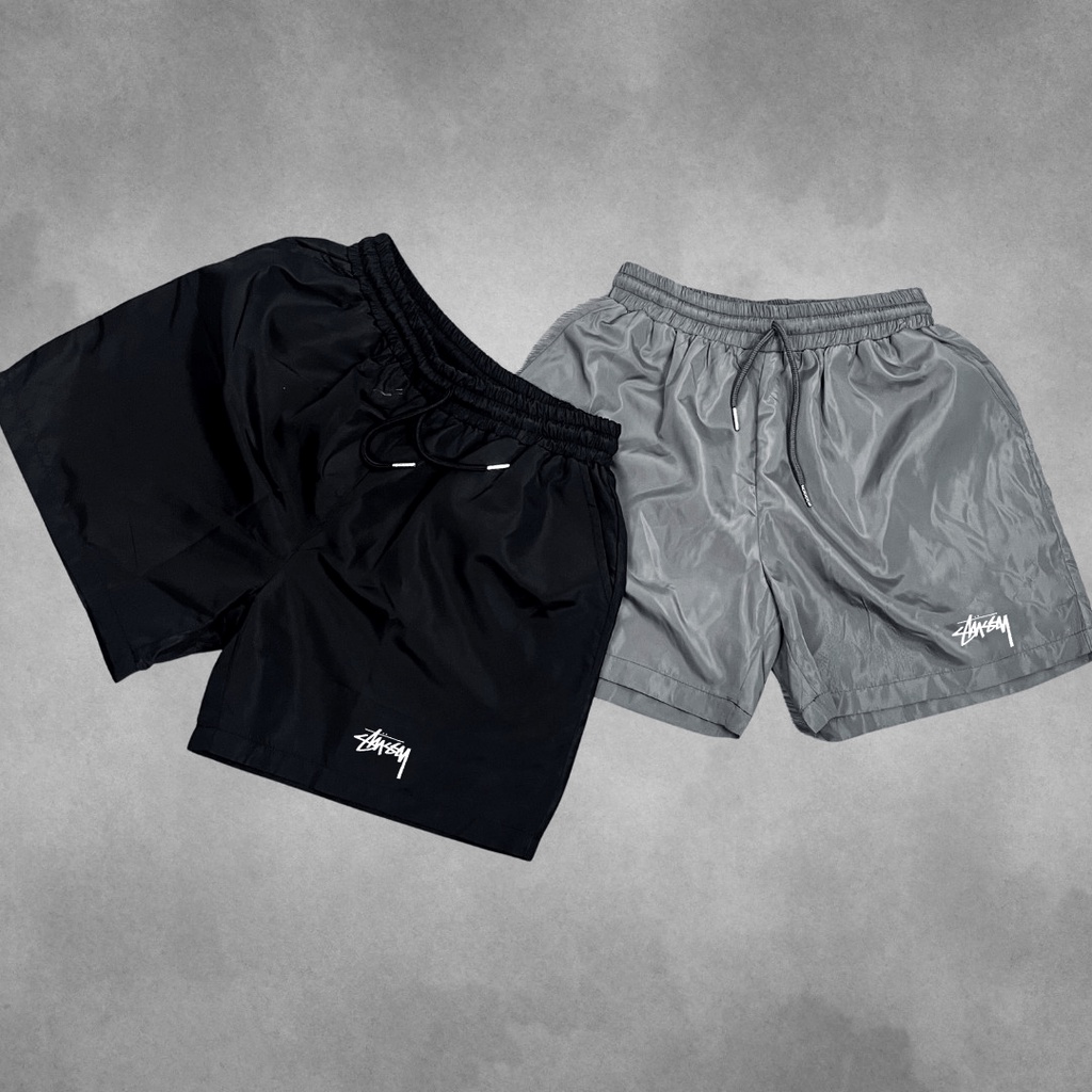 Quần short dù gió thể thao Stussy chữ S form trên đầu gối siêu nhẹ thoải mái chống nước có lót lưới