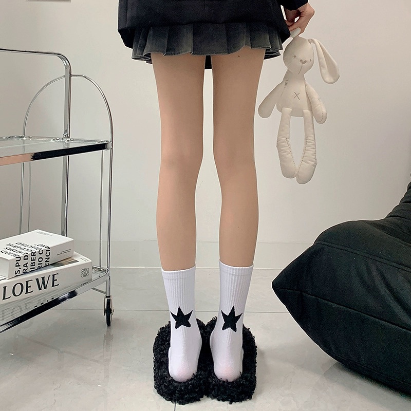 Vớ Thể Thao Thoáng Khí In Họa Tiết Ngôi Sao Năm Cánh Màu Trắng Đen Đơn Giản Phong Cách Đường Phố Cho Nam Và Nữ