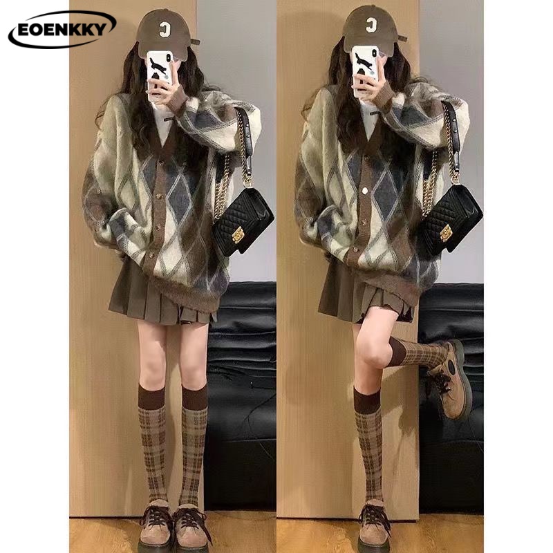 EOENKKY Áo Len áo khoác cardigan áo cardigan Thời trang hàn quốc A21K0HO 36Z230905