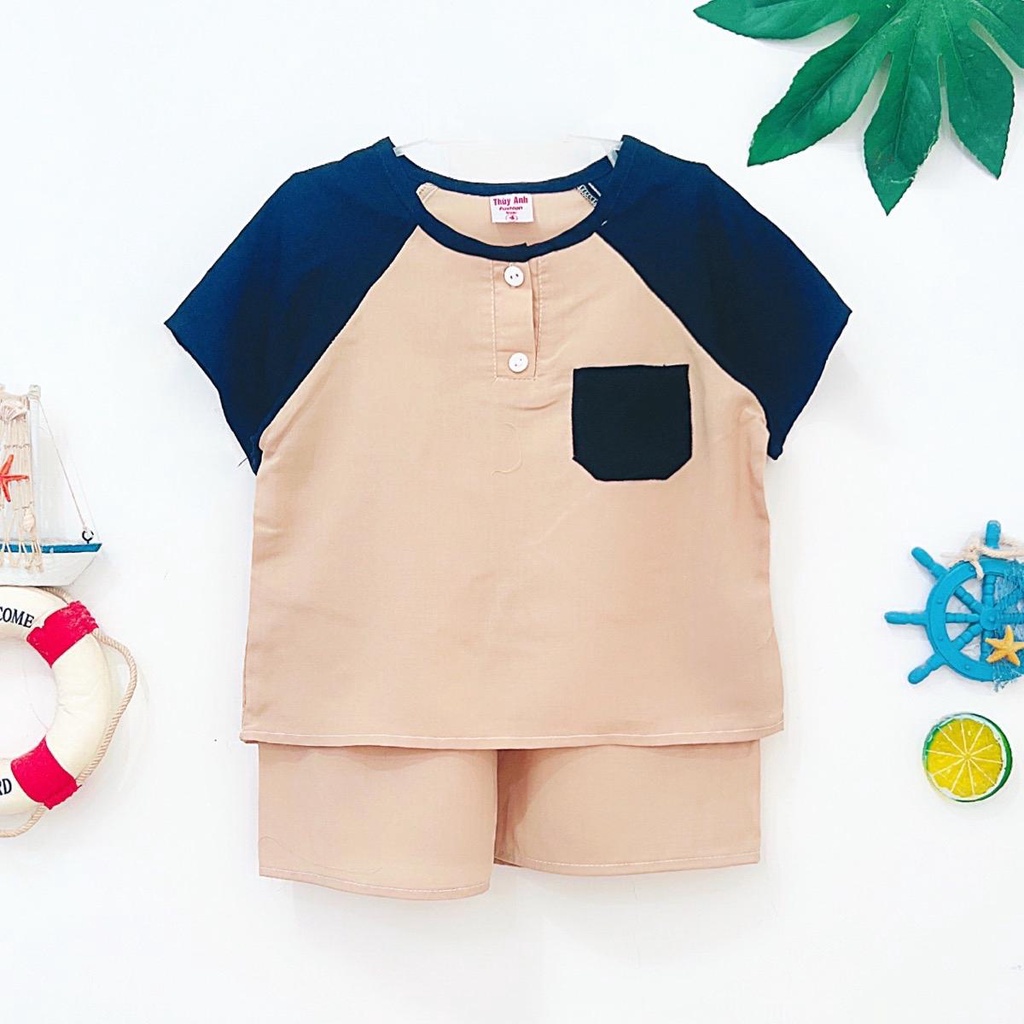 TOLEXINH  bộ tay ngắn quần đùi bé trai màu phối màu - vải tole loại 1