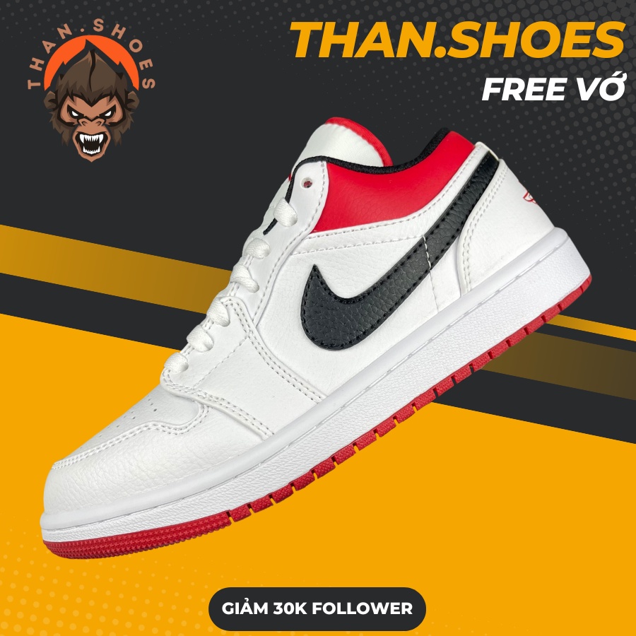 Giày JD1 Low White Univeristy Red, JD1 Thấp Trắng Đỏ Móc Đen Bản Cao Cấp - Than.Shoes