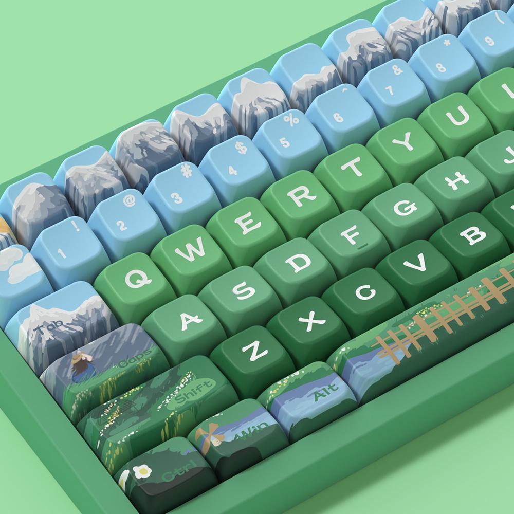Heidi and Grandpa Cute Cartoon Green Keycaps Bộ Bàn Phím Cơ 138 / 158 Phím Họa Tiết Hoạt Hình Đáng Yêu