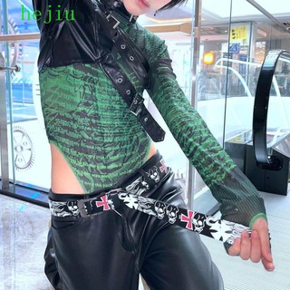 Hejiu Thắt Lưng Da pu y2k Họa Tiết Đầu Lâu Phong Cách punk Hàn Quốc Cho Nam Nữ