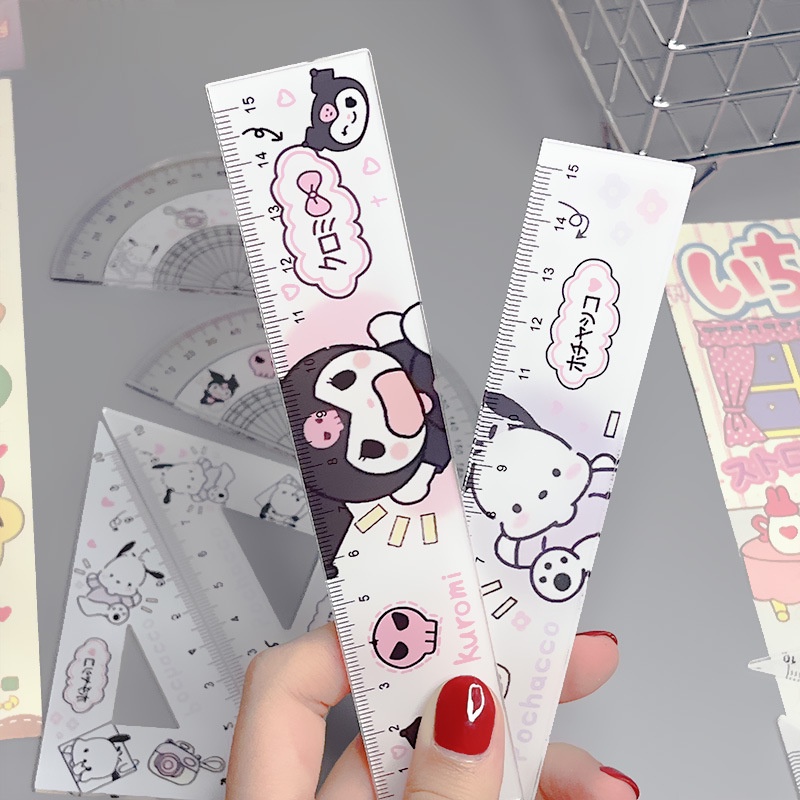 SANRIO Bộ 4 Thước Đo Góc Thẳng Hình Tam Giác Dễ Thương kuromi pochacco