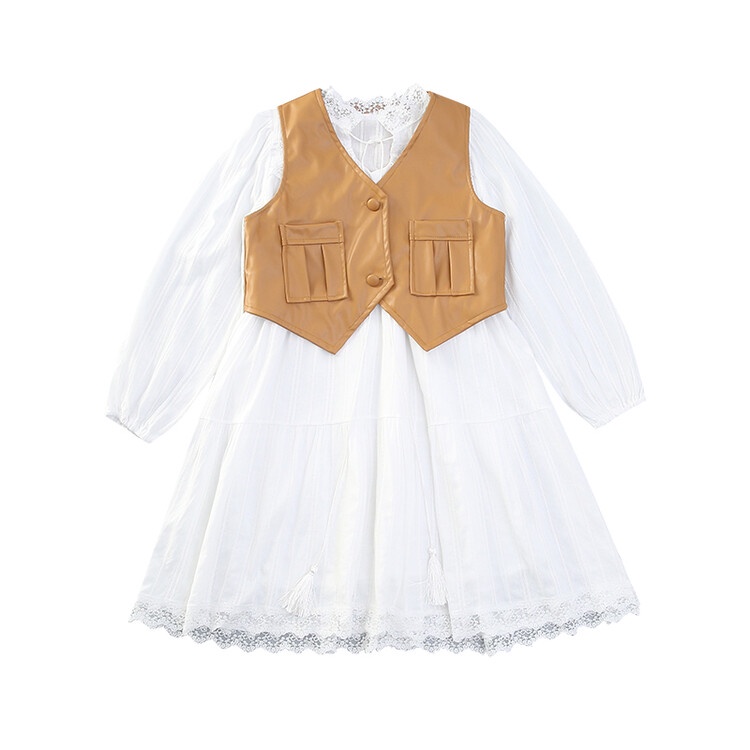 Đầm Dài Tay Phối Ren Hoa Phong Cách Mới Cho Bé Gái