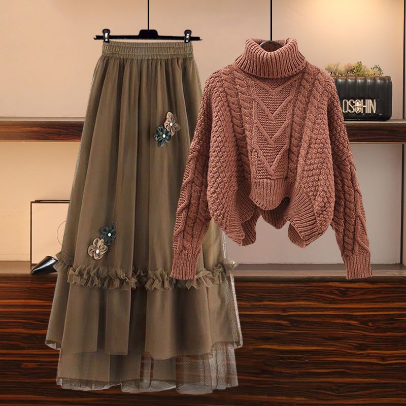 Bộ Áo sweater Dáng Ôm Phối Chân Váy Lưng Cao Thời Trang Mùa Đông 2023 Cho Nữ