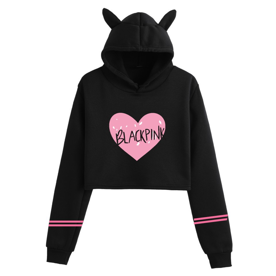 Blackpink Áo hoodie Lửng In Hình Dễ Thương Thời Trang Thu Đông Cho Học Sinh