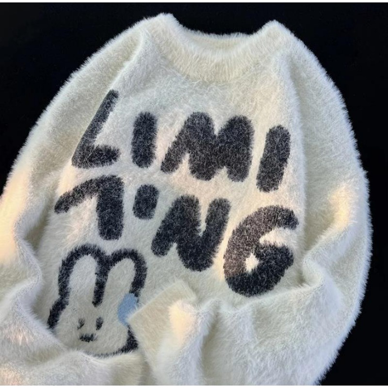 Áo Khoác sweater Dệt Kim Dáng Rộng In Hình Cá Ngựa / Thỏ Kiểu retro Nhật Bản Thời Trang Thu Đông Cho Nam