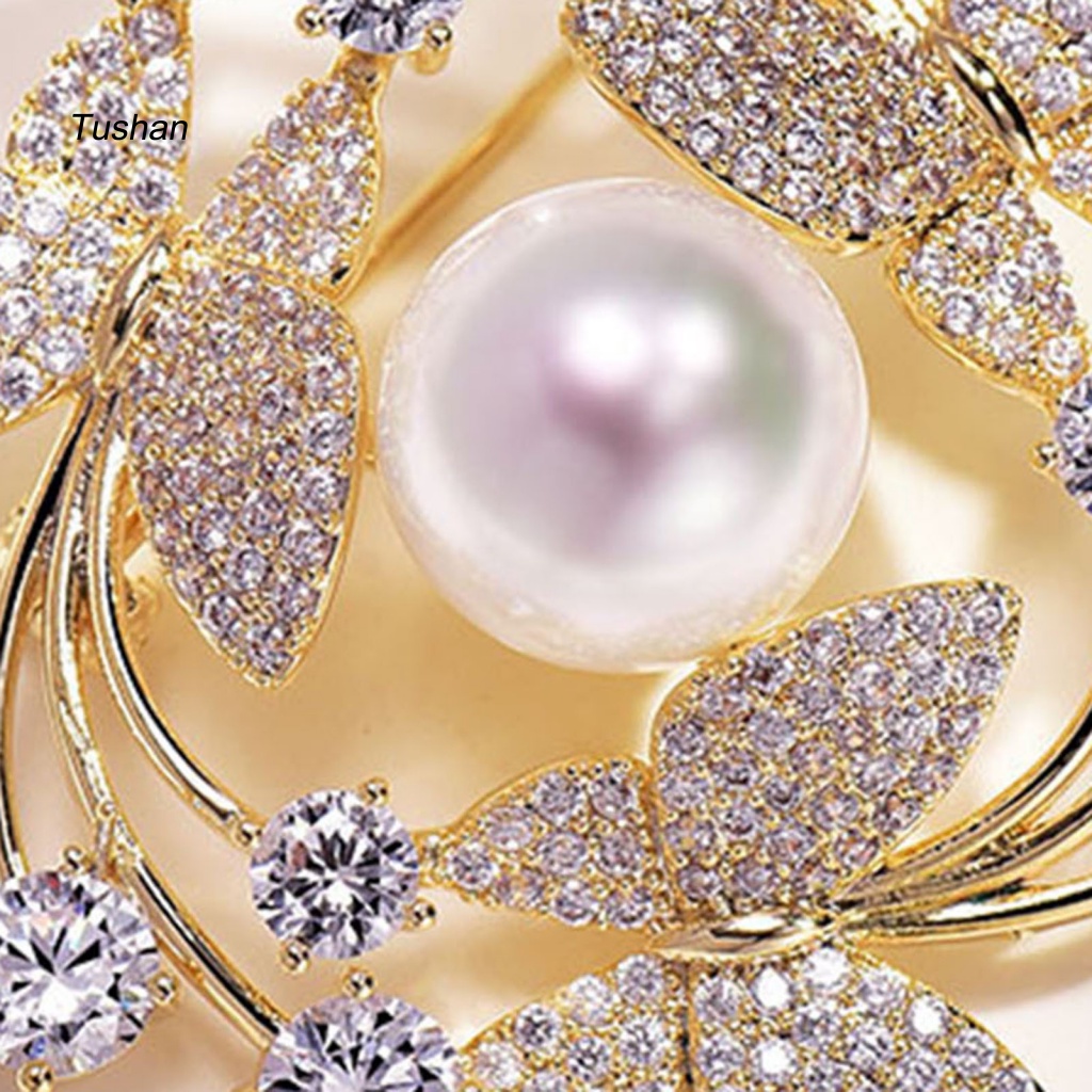 Ghim Cài Áo Hình Tròn Đính Ngọc Trai Nhân Tạo Thời Trang Cho Nữ