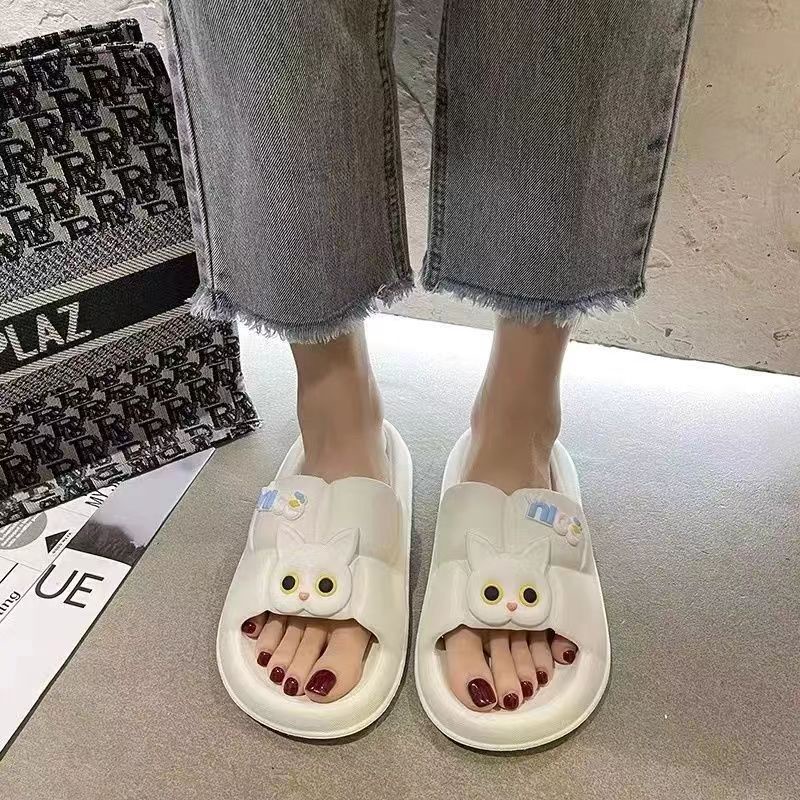 Dép Quai Ngang Nữ Đi Trong Nhà Chống Trượt In Hình Mèo