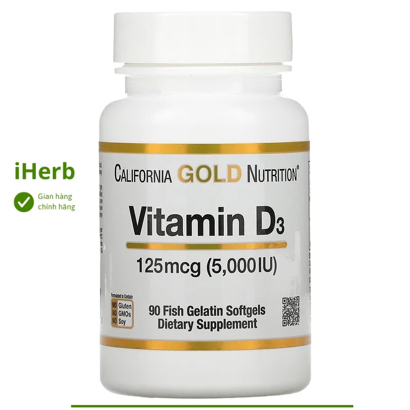 Viên uống Vitamin D3 125 mcg (5,000 IU) 90 viên của California Gold Nutrition - iHerb Việt Nam
