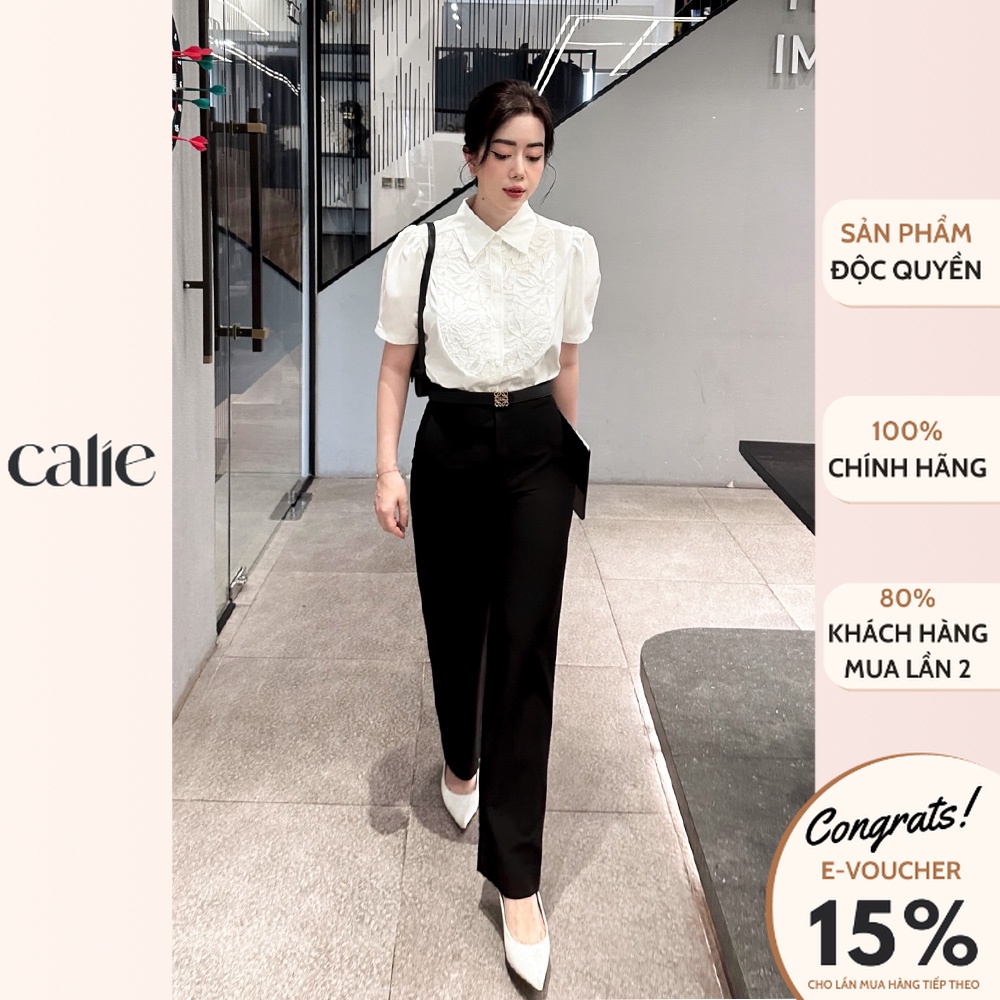CALIE Quần ống suông nữ cạp cao tôn dáng QX026 Thời Trang Thiết Kế