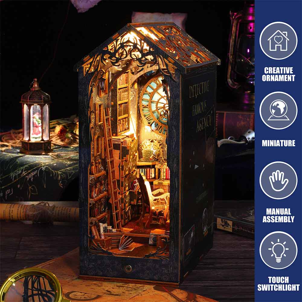 DIY Book Nook Kit 3D puzzle bookshelf Detective Society hand assembled model