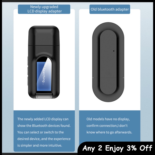 Zevaret usb Nhận Tín Hiệu bluetooth 5.0 Màn Hình lcd 3.5mm aux jack 2 Trong 1