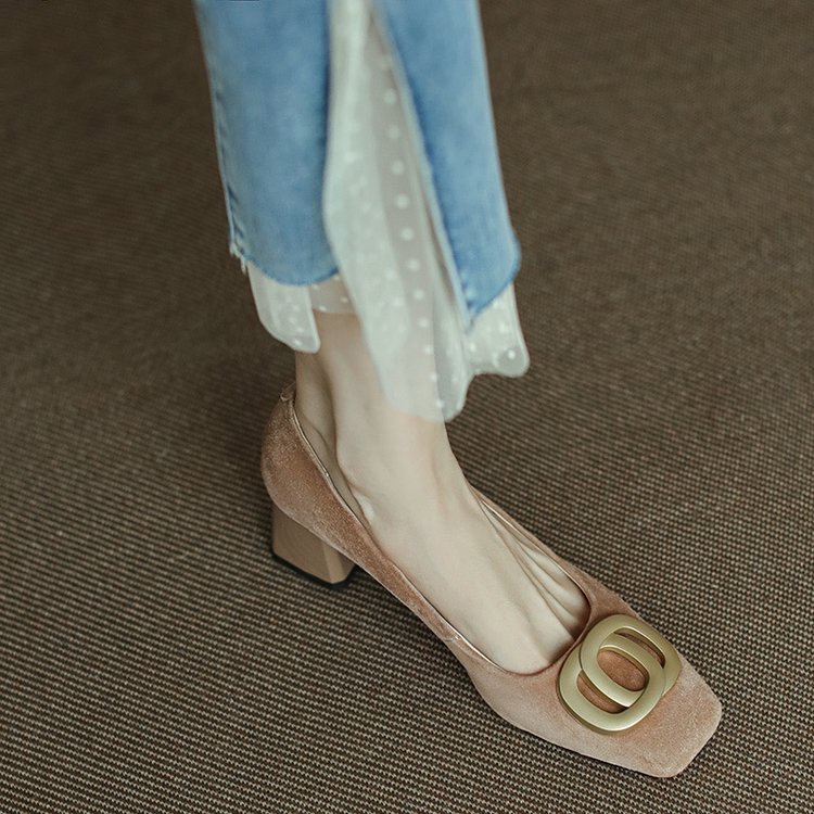 Giày Cao Gót Da Lộn Mũi Vuông Đế Dày Thanh Lịch Hợp Thời Trang Cho Nữ size 35-40