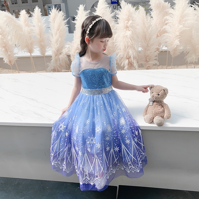 Đầm Hóa Trang Công Chúa elsa Phối Áo Choàng Đính Kim Sa Hình Hoa Tuyết Cho Bé Gái Dịp halloween