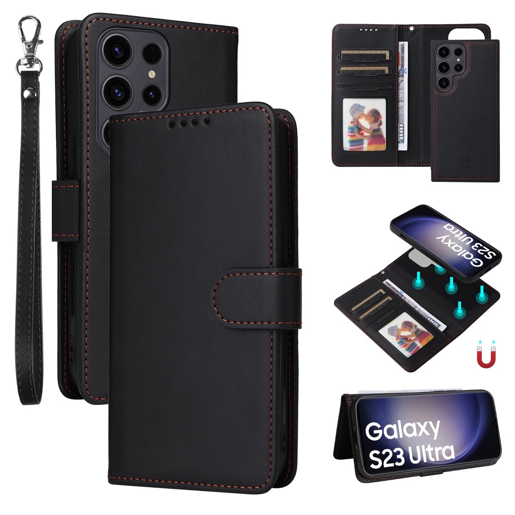 2 in 1 RFID Vỏ Cho Samsung S23 Ultra S23 Plus S23FE S22 Ultra S22 S21 Bao Da Điện Thoại Có Ngăn Đựng Thẻ