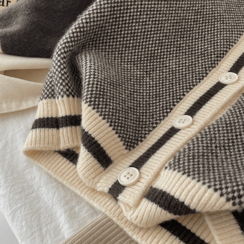 Áo Khoác cardigan Dệt Kim Màu Sắc Tương Phản Phong Cách Hàn Quốc Thời Trang Xuân Thu 2023 Cho Bé Trai / Gái