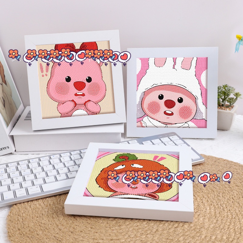 Loopy Bộ Tranh Đính Đá Tự Làm Họa Tiết Hoạt Hình Màu Hồng Dễ Thương Cho Bé + Khung ảnh