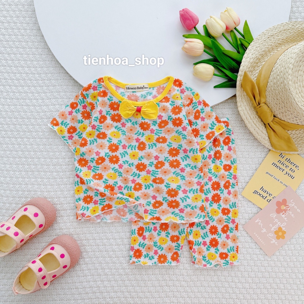 SET LỬNG ĐÍNH NƠ GÂN TĂM IN HOA CHO BÉ SIÊU XINH